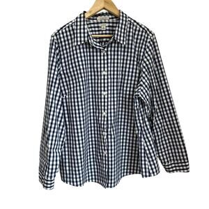 L.L.Bean Wrinkle Free Oxford Shirt 2X Plus Navy Plaid Long Sleeve Cotton